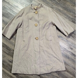 Vtg 24K by EINIGER 100% Cashmere Beige Dress Coat Long 40s 50s Size Large Read